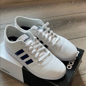 Adidas Men's Size 8.5 White Sneakers with Navy Stripes